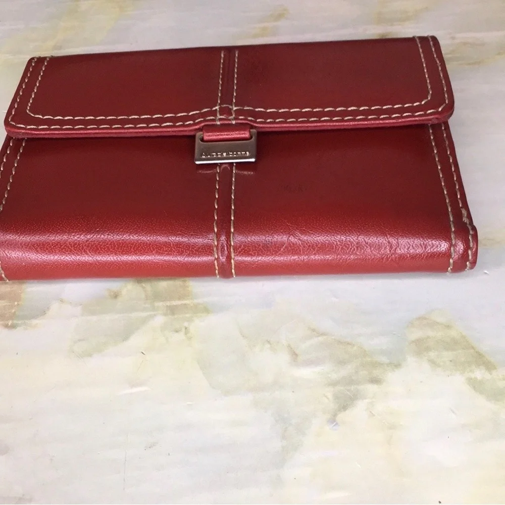 Vintage Y2K Liz Claiborne Dark Red Faux Leather Trifold Wallet
